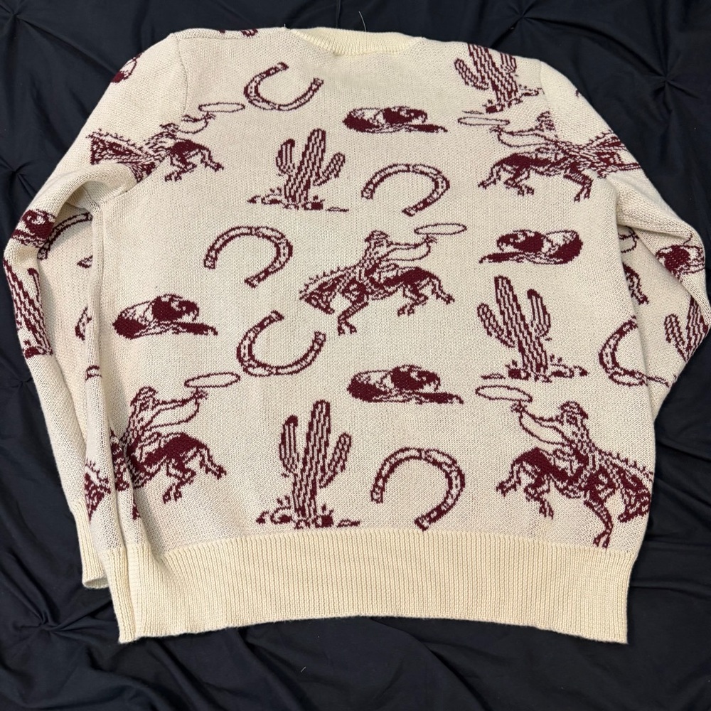 WESC Men's Cream and Brown Heavyweight Western Sweater - Picture 2 of 4